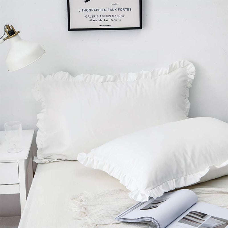 CAWANFLY Pack of 2 Edge Ruffled White Pillow Cases Standard Size Bedding Pillow Covers with Envelope Closure (20x26inches) - Image 3
